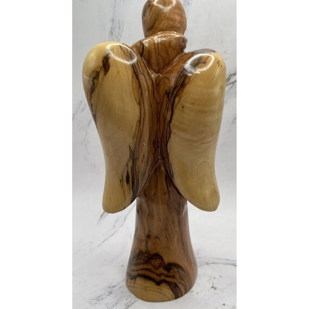 Hand Carved Wooden Angel‎ Holding Baby  7 1/2 Inches Tall Made in Israel